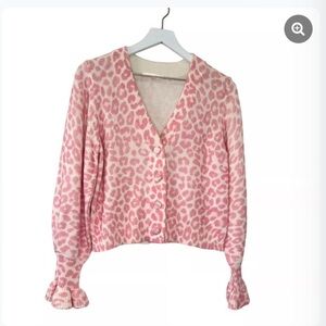 LoveShackFancy EUC Boscom Pink Leopard Cardigan - girlycore